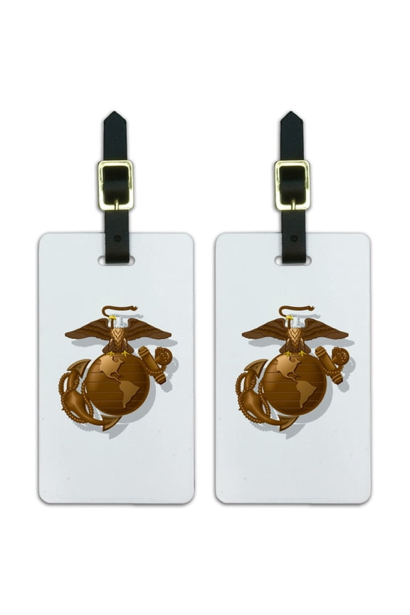 Marines USMC Golden Logo on White Eagle Globe Anchor Officially Licensed Luggage ID Tags Suitcase Carry-On Cards - Set of 2
