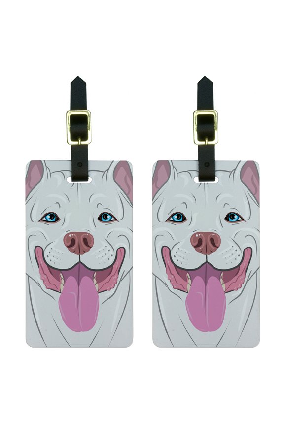 Pit Bull White Blue Eyes - Pitbull American Staffordshire Terrier Dog Pet Luggage Tag Set