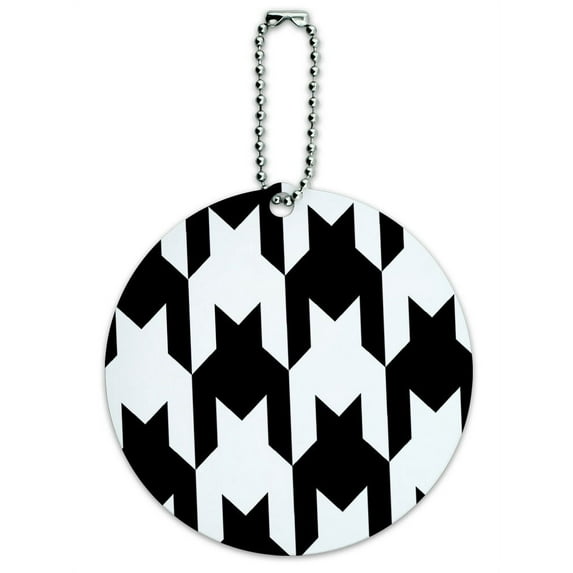 Graphics and More Preppy Houndstooth White Black Round ID Card Luggage Tag