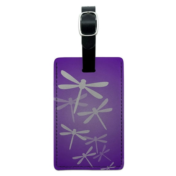 Graphics and More Purple Dragonfly - Dragonflies Rectangle Leather Luggage ID Tag