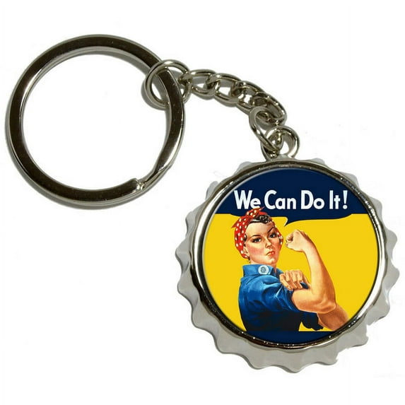 Graphics and More Rosie The Riveter - War Poster - Nickel Plated Metal Popcap Bottle Opener Keychain Key Ring