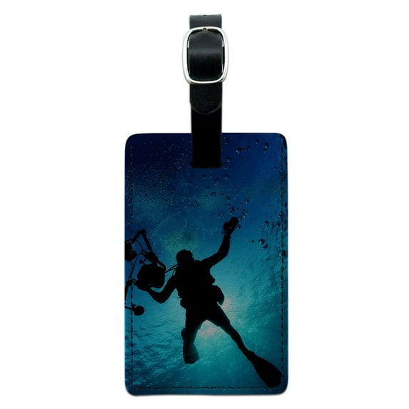 Graphics and More Scuba Diver - Diving Underwater Rectangle Leather Luggage ID Tag