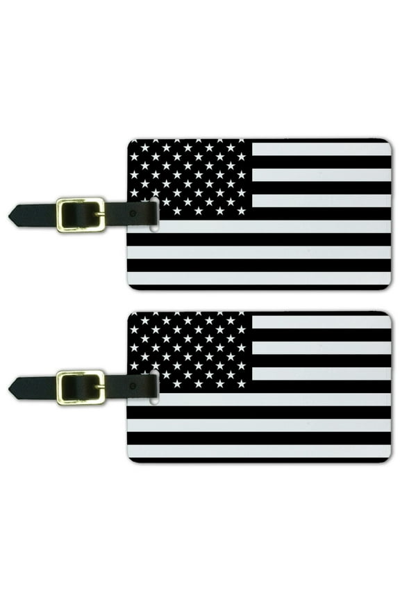 Subdued American USA Flag Black White Military Tactical Luggage ID Tags Suitcase Carry-On Cards - Set of 2