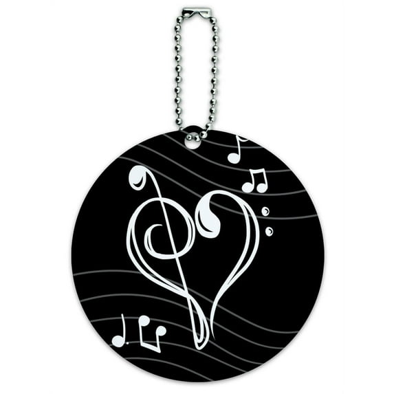 Graphics and More Treble Bass Clef Heart Music Black Round ID Card Luggage Tag