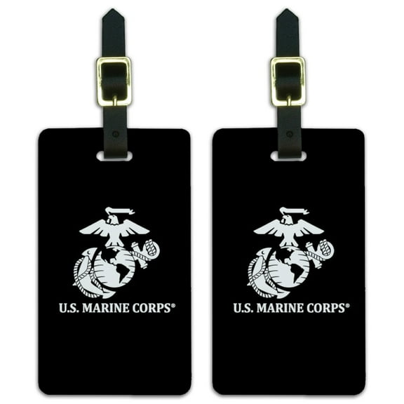 Graphics and More U.S. Marine Corps USMC White Logo on Black Officially Licensed Luggage ID Tags Suitcase Carry-On Cards - Set of 2