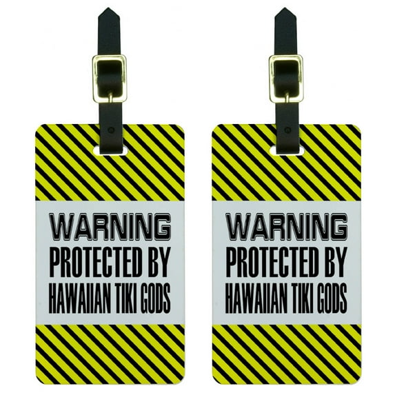 Graphics and More Warning Protected By Hawaiian Tiki Gods Luggage Tag Set