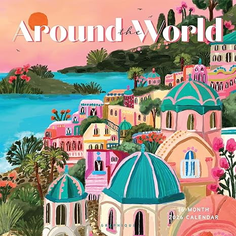 Graphique 2026 Around The World Wall Calendar - 12” x 12” - Thick Paper - Home & Office Organizer - Large Monthly Grid - 3 Languages & Marked Holidays - 4 Month Preview Page for 2027