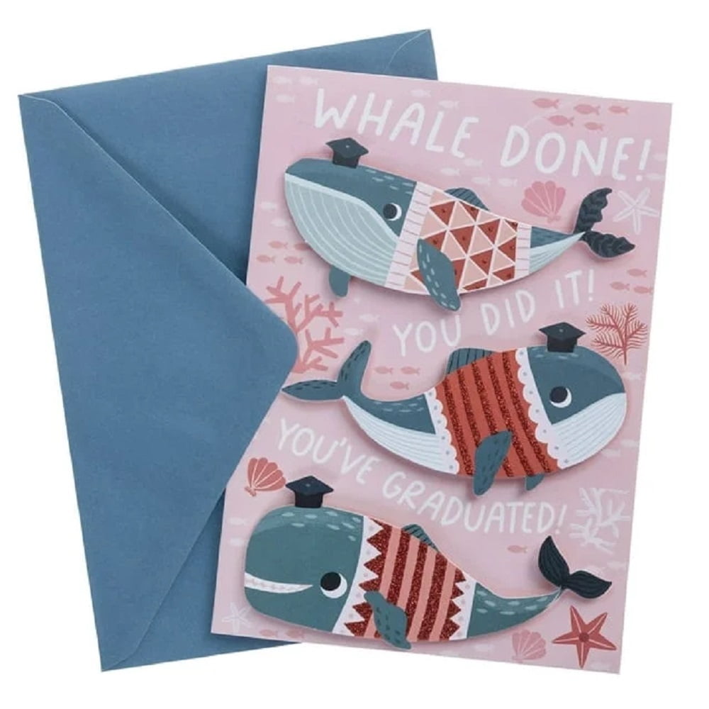 Graphique Whale Done Grad Handmade Card, Congratulations Greetings for High School or College Graduate, 5" x 7"
