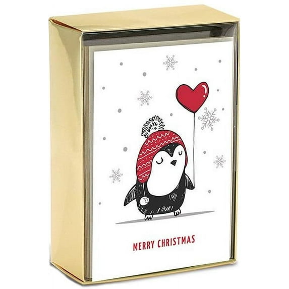 Graphique de France Penguin with Red Heart Balloon Petite Box of 15 Christmas Cards