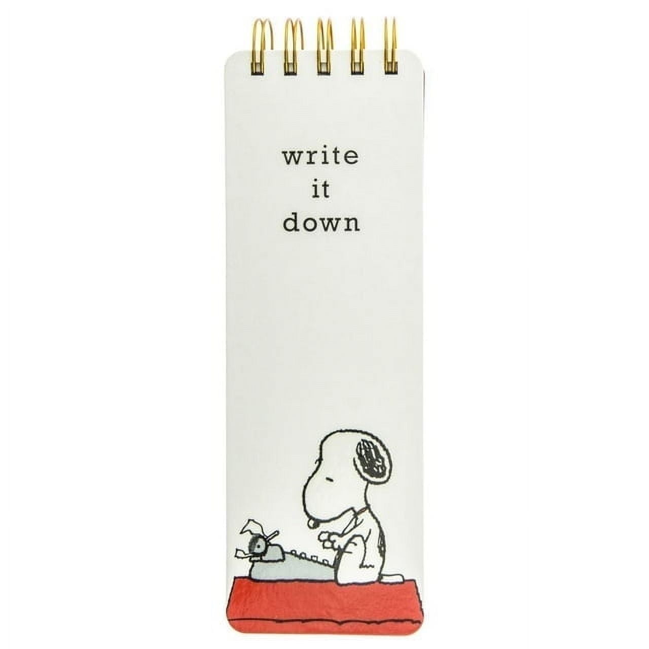 Graphique Peanuts Snoopy Typewriter Reporter Journal, Charles Schulz Design & "Write it Down" Title, Embellished Gold Foil Portable Notebook, 150 Lined Sheets w/ Matching Cover Designs, 3" x 8.75