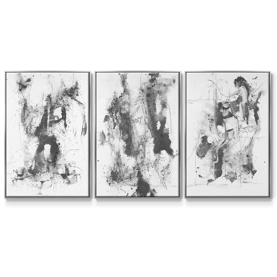 Graphite Abstract I - Framed Premium Gallery Wrapped Canvas L Frame 3 Piece Set - Ready to Hang