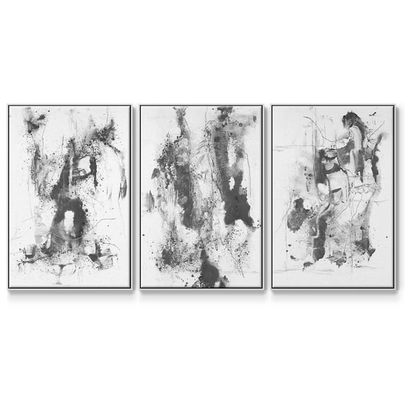 Graphite Abstract I - Framed Premium Gallery Wrapped Canvas L Frame 3 Piece Set - Ready to Hang