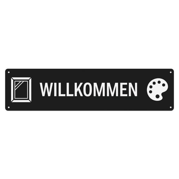 Graphite Black Modern Art Gallery Museum Welcome Vintage Metal Tin Sign Plaque Wall Decor for Cafe, Club, Garden Metal Poster 4x16Inch