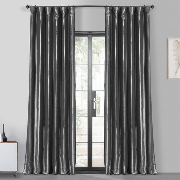 Graphite Blackout Faux Silk Taffeta Curtain (1 Panel), Graphite, 50W X 96L