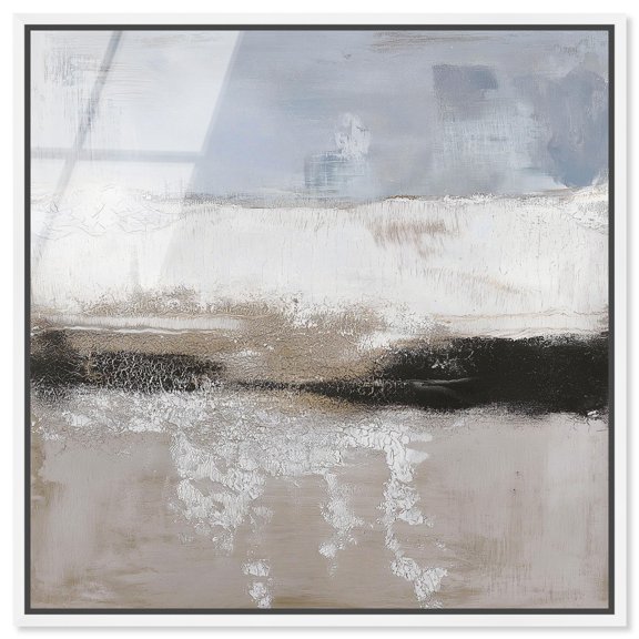 Graphite Depth I Framed High-Gloss Acrylic Glass Wall Art Neutral Abstracts by Art Remedy, White Frame, 24 x 24