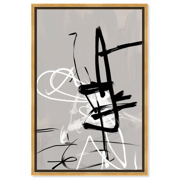 Graphite Entwine Canvas Minimalist Abstract by Art Remedy, Gold Frame, 16" x 24"