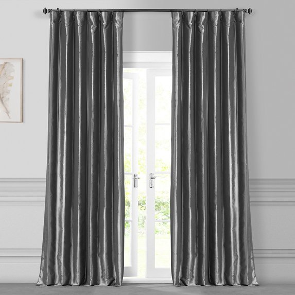 Graphite Faux Silk Taffeta Curtain (1 Panel), Graphite, 50W X 120L