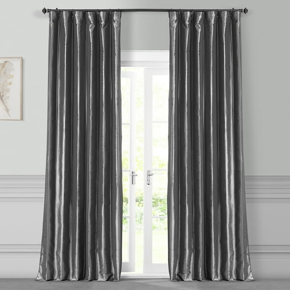 Graphite Faux Silk Taffeta Curtain (1 Panel), Graphite, 50W X 96L