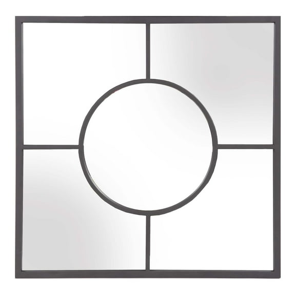 Graphite Geometric Design Square Metal Wall Mirror - Black