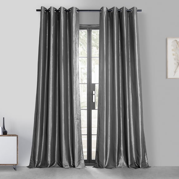 Graphite Grommet Blackout Faux Silk Taffeta Curtain (1 Panel), Graphite, 50W X 96L
