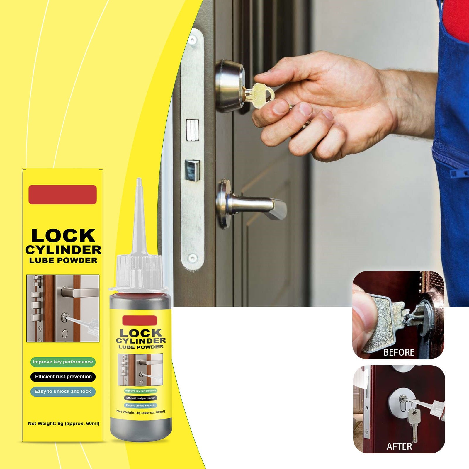 Graphite Lock Cylinder Lubricant Spray Dry Powder Lock Key Antirust Maintenance Multi-purpose Lubrication Tool, Usupdd Graphite Lock Cylinder Lubricant Spray