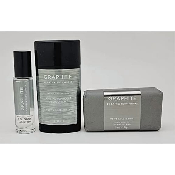 Graphite  Mens Collection - 3 pc Bundle - Mini Cologne, Antiperspirant Deodorant and Shea Butter Cleansing Bar