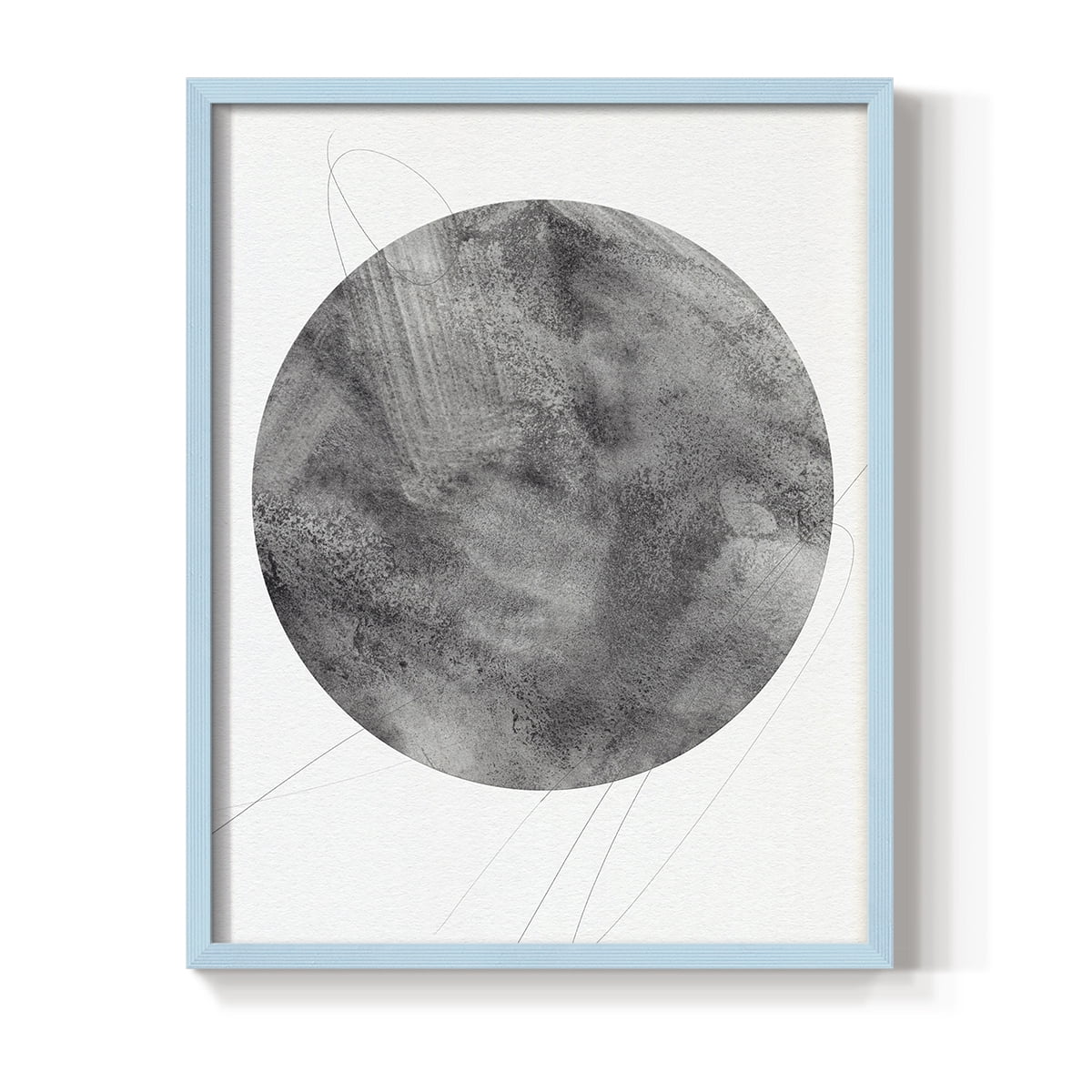 Graphite Moon II Framed Print in Blue Solid Wood Framed Print No Nail Hanging