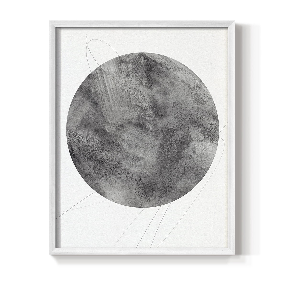 Graphite Moon II Framed Print in White Solid Wood Framed Print No Nail Hanging