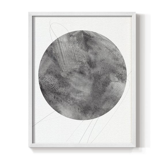 Graphite Moon II Framed Print in White Solid Wood Framed Print No Nail Hanging