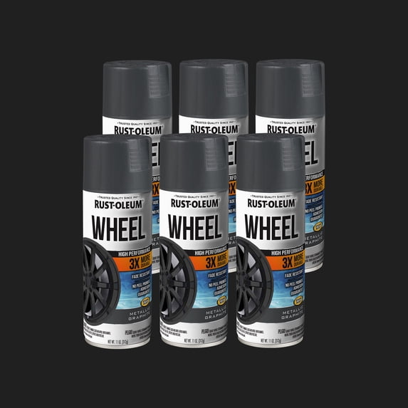 6 Pack, Graphite, Rust-Oleum Automotive Wheel 3X Metallic Spray Paint-366441, 11 oz