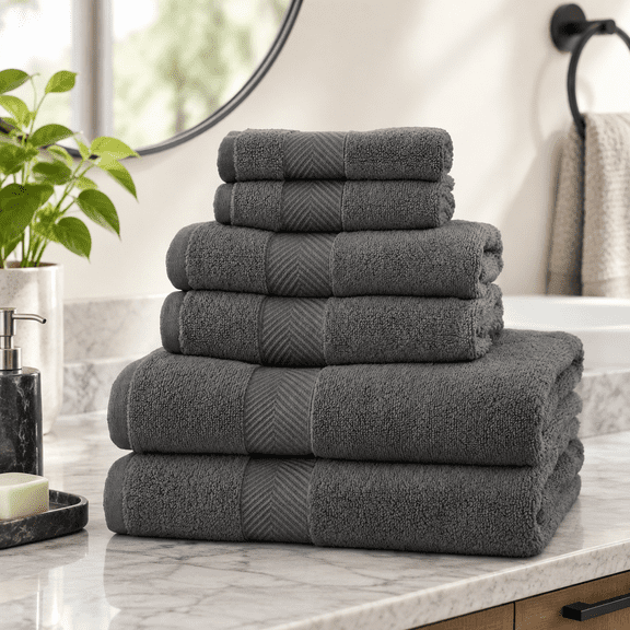 Graphite Set of 6 Viscose Blend Plush Absorbent Quick Dry Bathroom Towels