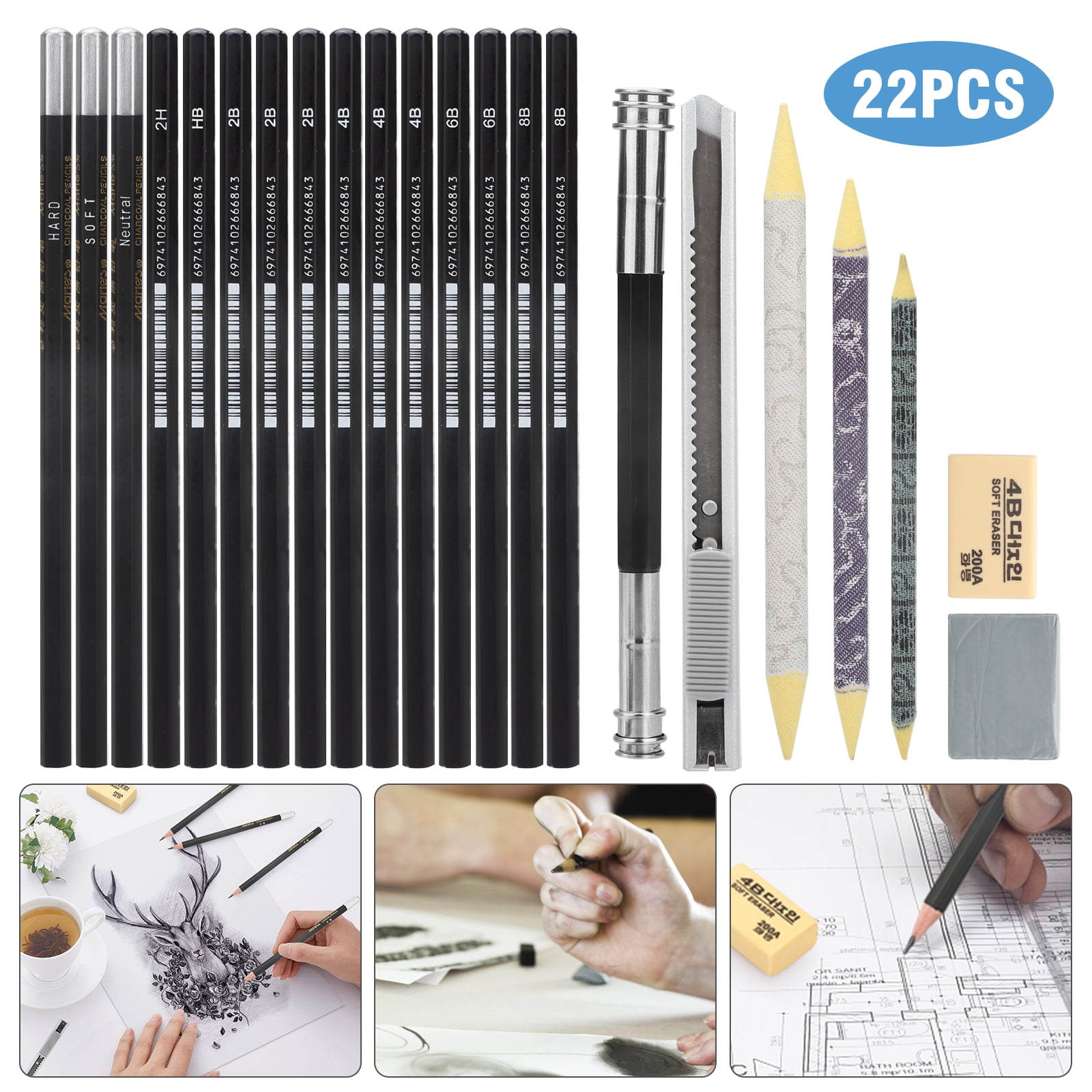 20 Pcs Professional Drawing Pencil Kit Marie's Sketch Pencil Set Charcoal  Crayon Drawing Artist Toolspencil Artist Tools Free Shipping 