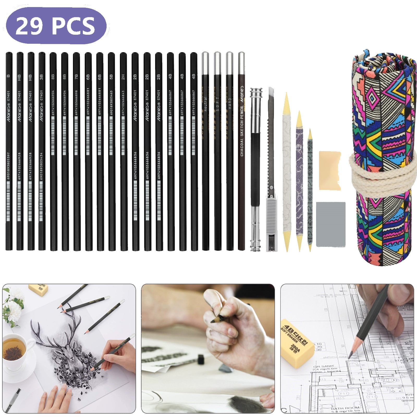 22Pcs Kids Drawing Kit with Pencils, Sketch, and Charcoal Tools