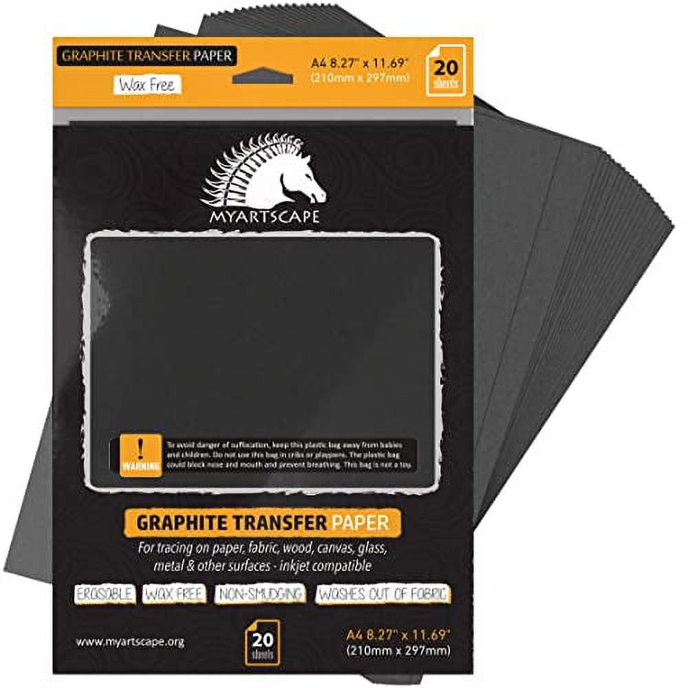Graphite Transfer Paper, 20 Black Sheets - Wax Free - Erasable -  Smudge-Free - Ideal for Drawing, Tracing and Watercolor Transfer - Premium  Arts and Crafts Supplies by MyArtscape 