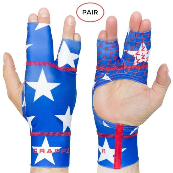 Grappz Finger Splint Athletic Gloves - Dual-Layer Fabric & Non-Slip Silicone Grip for Finger Injury Protection - Tape Alternative for Sports & BJJ - Includes L&R Gloves, Red White & Blue - Small