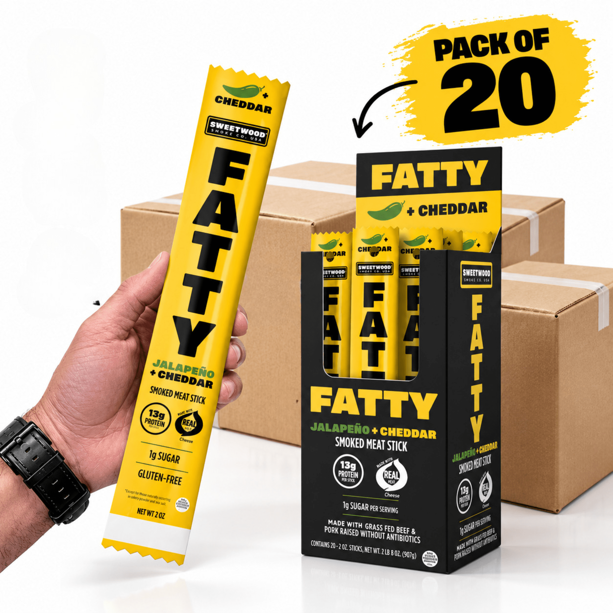 Gras Feds Beefs Smoked Meat Sticks, Jalapenos + Cheddar Flavor, 13g ...
