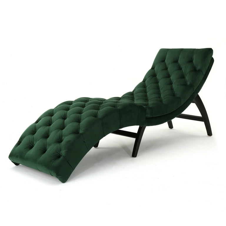 Grasby Tufted Emerald Velvet Chaise Lounge Emerald and Expresso