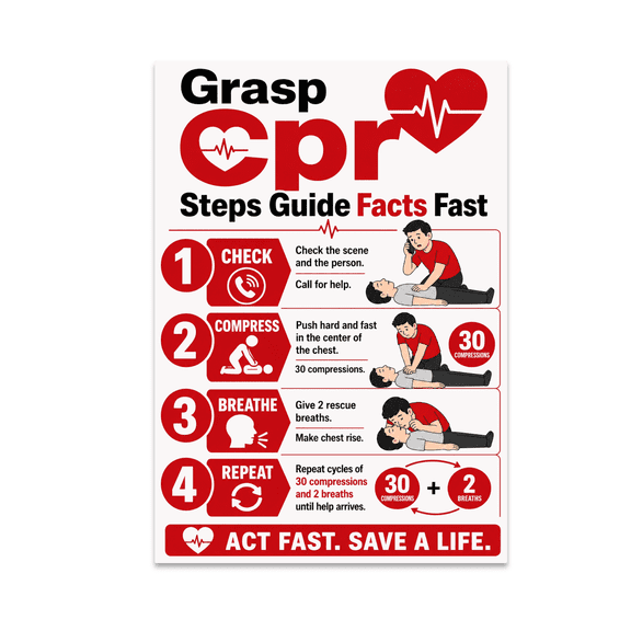 Grasp CPR Steps Guide Facts Fast - Medical Student - 13x19 Poster Print