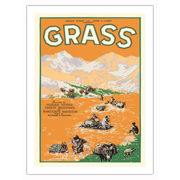 Grass - A Nation’s Battle For Life - Documentary Film of Bakhtiari Tribe in Persia - Vintage Film Movie Poster c. 1925 - Fine Art Matte Paper Print (Unframed) 24x32in
