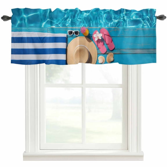Grass Caps Valances for Windows Pink Slippers Swimming Pool Towels Shells Rod Pocket Curtain Valance Window Treatment Short Curtains for Kitchen Living Room, 42"x12"