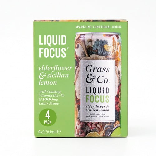 Grass & Co. Liquid FOCUS Lion's Mane Nootropic Drink 4 x 250ml, British Import (Pack of 2)