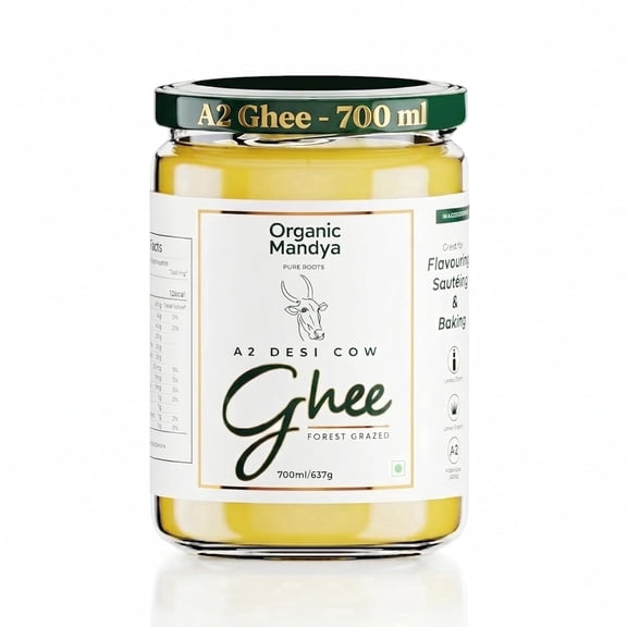 Grass Fed A2 Ghee 23 oz (700 ml) Bilona Desi Cow Clarified Butter | Lactose Free, Pasture Raised by Organic Mandya