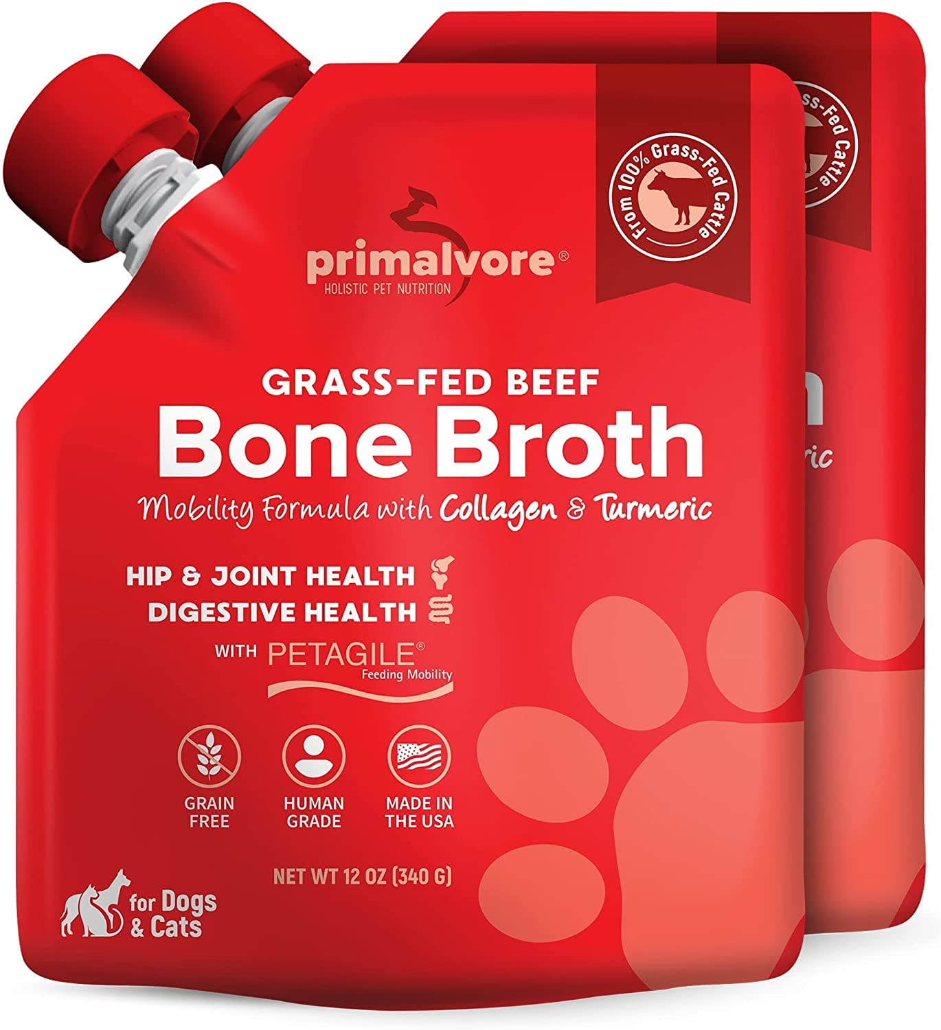 GrassFed Beef Bone Broth for Dogs &Cats, Mobility Formula w/Collagen