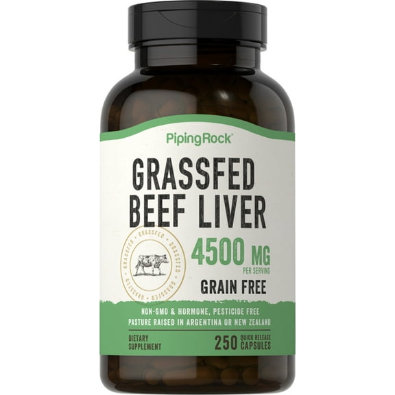 Grass Fed Beef Liver Capsules 4500 mg | 250 Pills for Men and Women | by Piping Rock