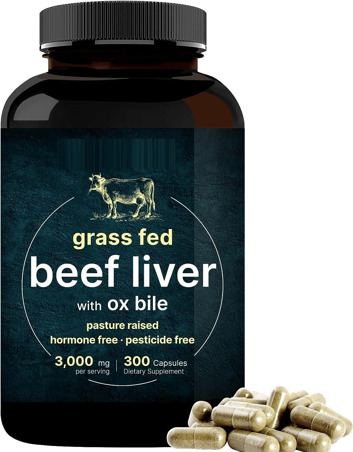 Grass Fed Beef Liver with Ox Bile 3000mg 300Caps + Natural Vitamin B12 ...