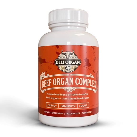 Chipchipa Beef Organ Complex Supplement Grass-Fed Beef Liver & Organs, 4000mg, 180 Capsules Immune & Liver Support, Non-GMO, Organic