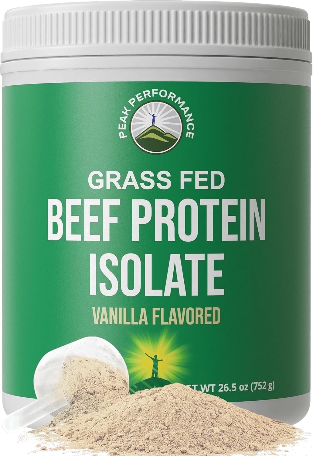 Peak Performance Beef Protein Isolate Powder - Lactose Free, Great Tasting, Grass Fed, No Whey. Vanilla Flavor -30 Servings