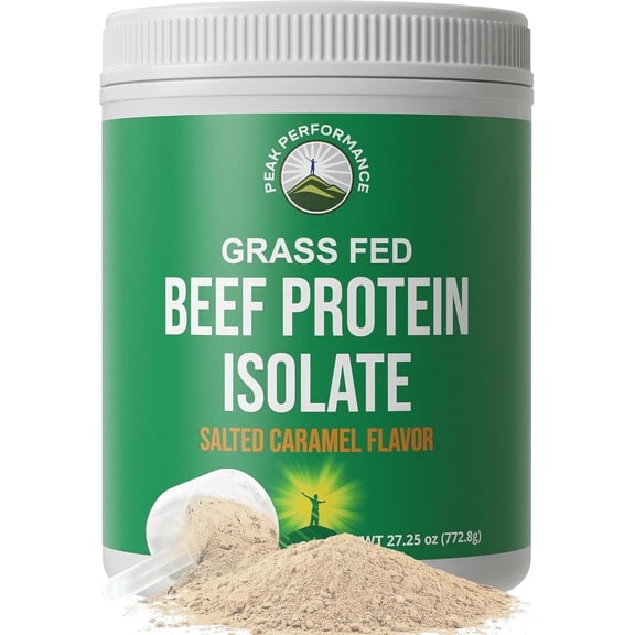 Peak Performance Beef Protein Isolate Powder - Lactose Free, Great Tasting, Grass Fed, No Whey. Salted Caramel Flavor -30 Servings