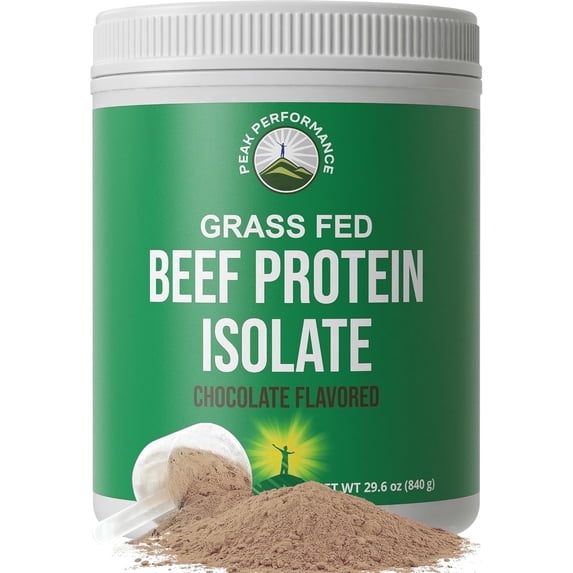 Peak Performance Beef Protein Isolate Powder - Lactose Free, Great Tasting, Grass Fed, No Whey. Chocolate Flavor -30 Servings