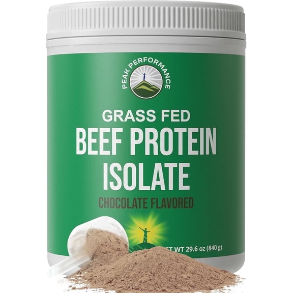 Peak Performance Beef Protein Isolate Powder - Lactose Free, Great Tasting, Grass Fed, No Whey. Chocolate Flavor -30 Servings